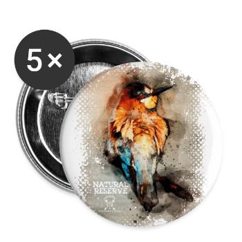 Serie "NATURE RESERVE" - Europäischer Bienenfresser - Buttons groß 56 mm (5er Pack) - Weiß - Vorne