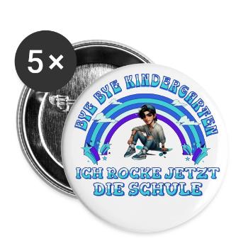Einschulung - Buttons groß 56 mm (5er Pack) - Weiß - Vorne