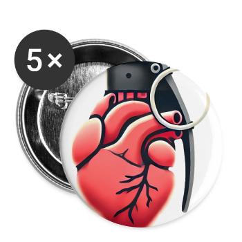 Explosive Heart Grenade Design - Buttons large 2.2''/56 mm (5-pack) - white - Front
