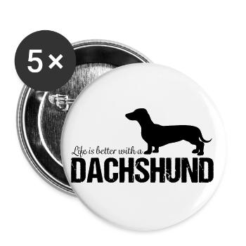 Dackel Dachshund Geschenkidee - Buttons groß 56 mm (5er Pack) - Weiß - Vorne
