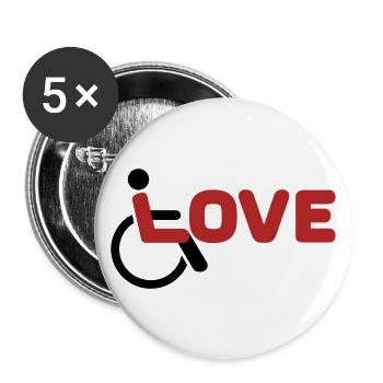 Love Rollstuhl Behindert - Buttons groß 56 mm (5er Pack) - Weiß - Vorne
