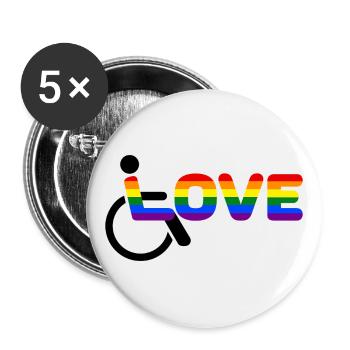 Rollstuhl Love Behindert - Buttons groß 56 mm (5er Pack) - Weiß - Vorne