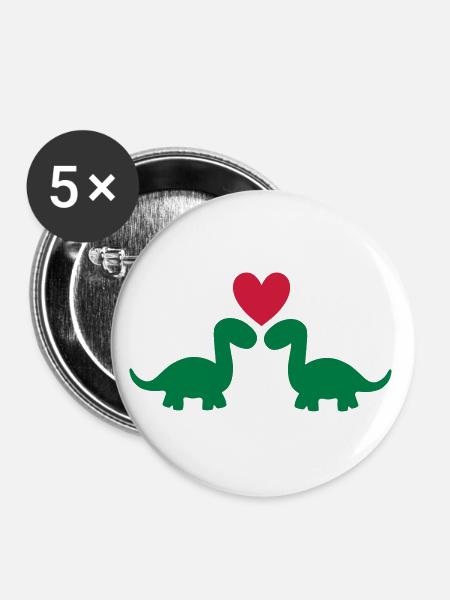 Zwei Brontosaurier und ein Herz - Buttons groß 56 mm (5er Pack) - Weiß