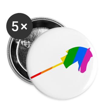 Stockpferdreiten im Regenbogen - Buttons groß 56 mm (5er Pack) - Weiß - Vorne