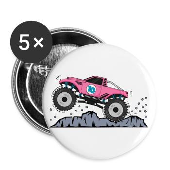 Monstertruck Geburtstag 10 Pink - Buttons groß 56 mm (5er Pack) - Weiß - Vorne