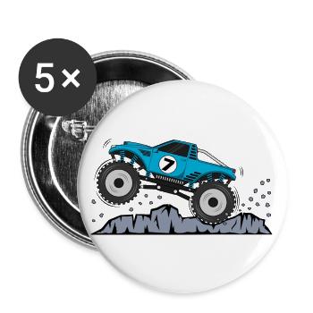 Monstertruck Geburtstag 7 Turkis - Buttons groß 56 mm (5er Pack) - Weiß - Vorne