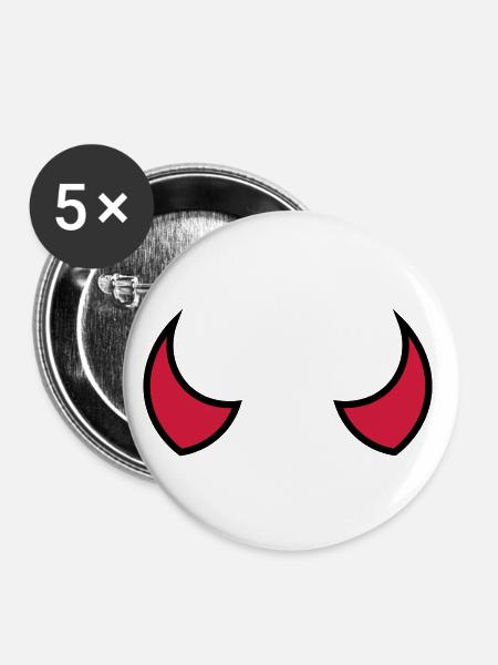 Teufelshörner - cornes de diable - cornes du diable - Lot de 5 grands badges (56 mm) - blanc