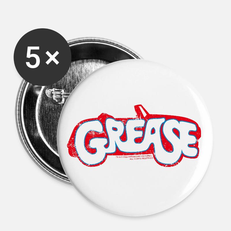 Grease White Logo With Car - Buttons large 2.2''/56 mm (5-pack) - white