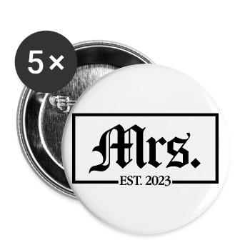 Mme Est. 2023 Fiançailles Mariage Douche nuptiale - Lot de 5 grands badges (56 mm) - blanc - Devant