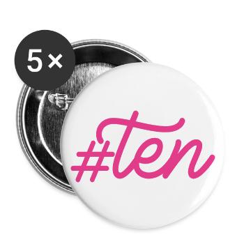 Cadeau de 10e anniversaire, 10 ans, pour garçons et filles - Lot de 5 grands badges (56 mm) - blanc - Devant