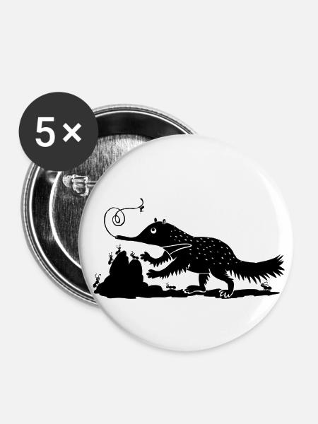 Ameisenbär mit Ameisen - Buttons groß 56 mm (5er Pack) - Weiß