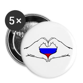 Drapeau de la Russie Mains Forme de coeur - Lot de 5 grands badges (56 mm) - blanc - Devant
