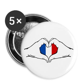 France Forme Coeur avec Mains - Lot de 5 grands badges (56 mm) - blanc - Devant