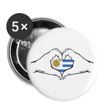 Uruguay Herzform mit Hände - Buttons groß 56 mm (5er Pack) - Weiß - Vorne