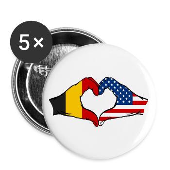 Belgium USA heart shape with hands - Buttons large 2.2''/56 mm (5-pack) - white - Front