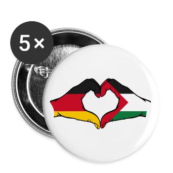 Germany Palestine heart shape with hands - Buttons large 2.2''/56 mm (5-pack) - white - Front
