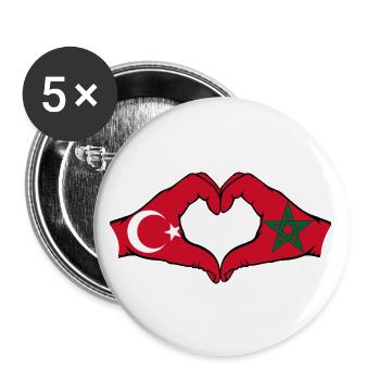 Türkei Marokko Herzform mit Hände - Buttons groß 56 mm (5er Pack) - Weiß - Vorne