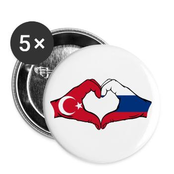 Turkey Russia Heart Shape with Hands - Buttons large 2.2''/56 mm (5-pack) - white - Front
