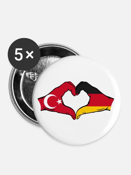 Türkei Deutschland Herzform mit Hände - Buttons groß 56 mm (5er Pack) - Weiß