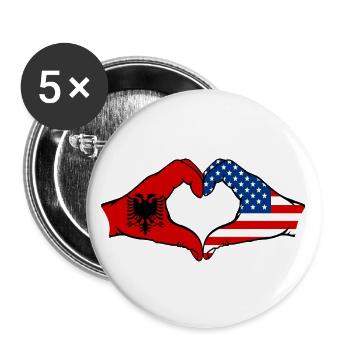 Albania USA heart shape with hands - Buttons large 2.2''/56 mm (5-pack) - white - Front