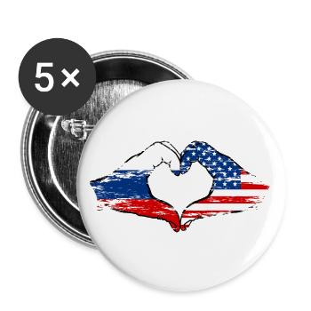 Forme de coeur Russie USA avec mains utilisées - Lot de 5 grands badges (56 mm) - blanc - Devant