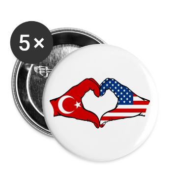 Forme de coeur Türkiye USA avec mains - Lot de 5 grands badges (56 mm) - blanc - Devant