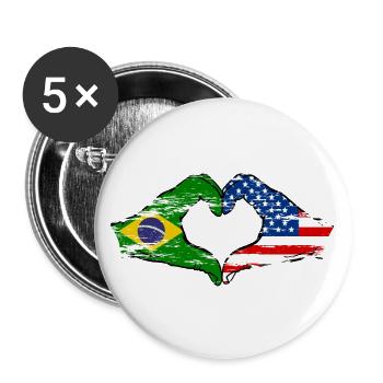 Brazil USA heart shape with hands used - Buttons large 2.2''/56 mm (5-pack) - white - Front