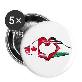 Canada Palestine coeur en forme avec les mains utilisées - Lot de 5 grands badges (56 mm) - blanc - Devant