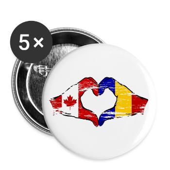 Canada Roumanie forme de coeur avec des mains utilisées - Lot de 5 grands badges (56 mm) - blanc - Devant