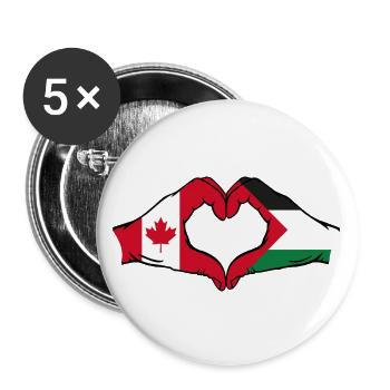 Canada Palestine Heart Shape with Hands - Buttons large 2.2''/56 mm (5-pack) - white - Front