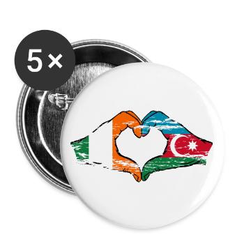 Irland Aserbaidschan Herzform mit Hände used - Buttons groß 56 mm (5er Pack) - Weiß - Vorne