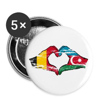 Belgien Aserbaidschan Herzform mit Hände used - Buttons groß 56 mm (5er Pack) - Weiß - Vorne