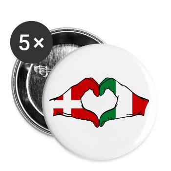 Denmark Italy Heart Shape with Hands - Buttons large 2.2''/56 mm (5-pack) - white - Front