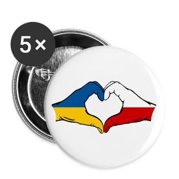 Ukraine Poland Heart Shape with Hands - Buttons large 2.2''/56 mm (5-pack) - white - Front