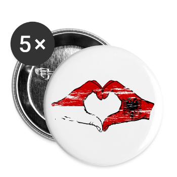 Indonésie Albanie forme de coeur avec des mains utilisées - Lot de 5 grands badges (56 mm) - blanc - Devant