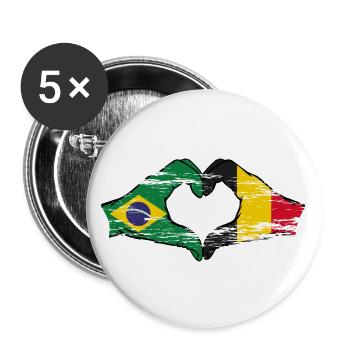 Brazil Belgium Flag Hands Heart Shape Used - Buttons large 2.2''/56 mm (5-pack) - white - Front