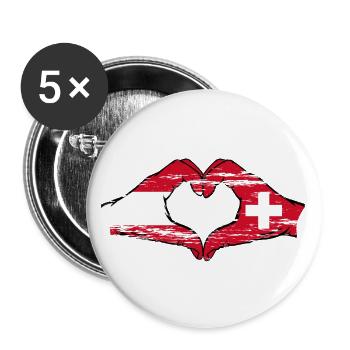 Austria Switzerland Flag Hands Heart Shape Used - Buttons large 2.2''/56 mm (5-pack) - white - Front