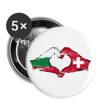Bulgarien Schweiz Flagge Hände Herzform used - Buttons groß 56 mm (5er Pack) - Weiß - Vorne