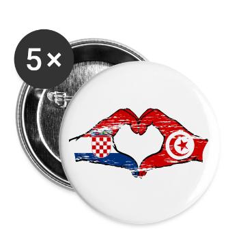 Croatia Tunisia flag heart shape used - Buttons large 2.2''/56 mm (5-pack) - white - Front