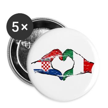 Kroatien Italien Flagge Hände Herzform used - Buttons groß 56 mm (5er Pack) - Weiß - Vorne
