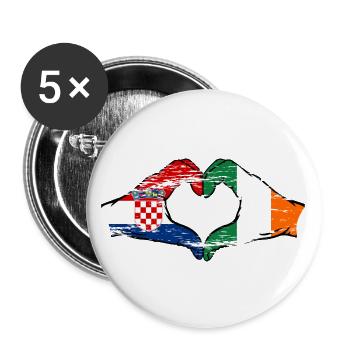 Croatie Irlande Drapeau Mains Coeur Forme Utilisé - Lot de 5 grands badges (56 mm) - blanc - Devant