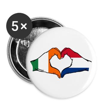Ireland Holland Flag Hands Heart Shape - Buttons large 2.2''/56 mm (5-pack) - white - Front