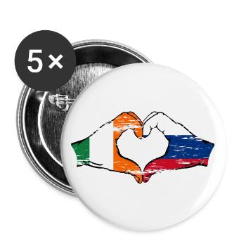 Irlande Russie Drapeau Mains Coeur Forme Utilisé - Lot de 5 grands badges (56 mm) - blanc - Devant