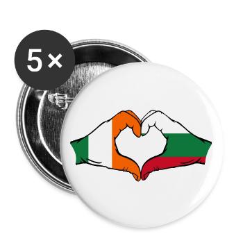 Irland Bulgarien Flagge Hände Herzform - Buttons groß 56 mm (5er Pack) - Weiß - Vorne