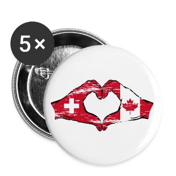 Suisse Canada Drapeau Mains Coeur Forme Utilisé - Lot de 5 grands badges (56 mm) - blanc - Devant