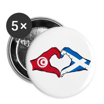 Tunisie Ecosse Drapeau Mains Forme Coeur - Lot de 5 grands badges (56 mm) - blanc - Devant