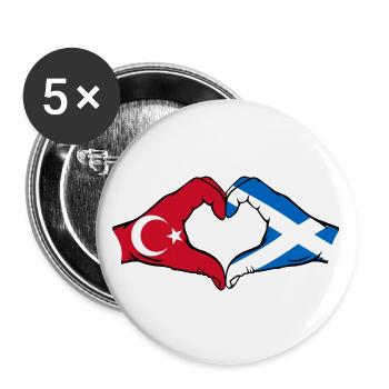 Türkei Schottland Flagge Hände Herzform - Buttons groß 56 mm (5er Pack) - Weiß - Vorne