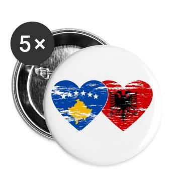 Kosovo Albanie drapeau coeur utilisé - Lot de 5 grands badges (56 mm) - blanc - Devant