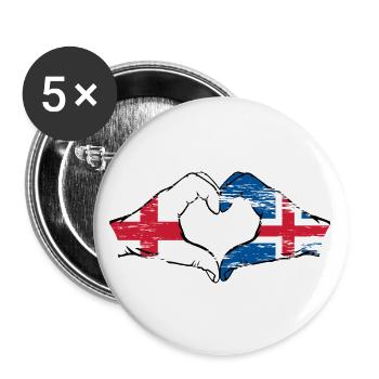 England Iceland flag hands heart shape used - Buttons large 2.2''/56 mm (5-pack) - white - Front