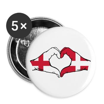 England Denmark Flag Hands Heart Shape - Buttons large 2.2''/56 mm (5-pack) - white - Front